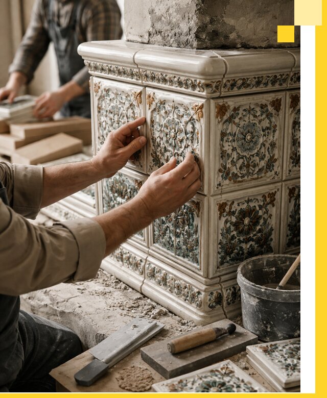 Изразцовые камины под ключ в Долгопрудном: проект и монтаж