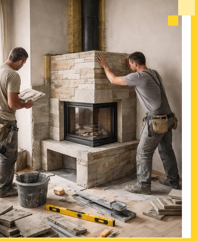 Угловые камины под ключ проект, монтаж и отделка в Долгопрудном