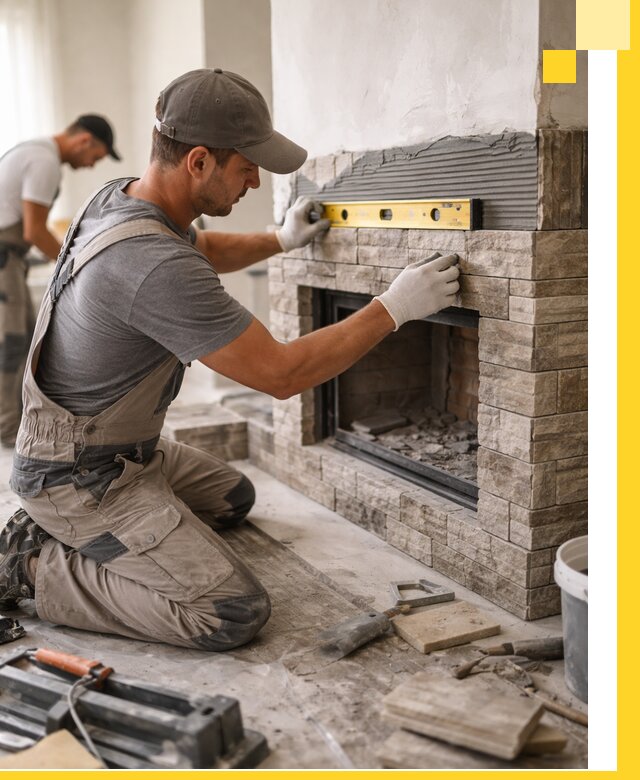 Облицовка каминов в Долгопрудном, монтаж и отделка натуральным камнем