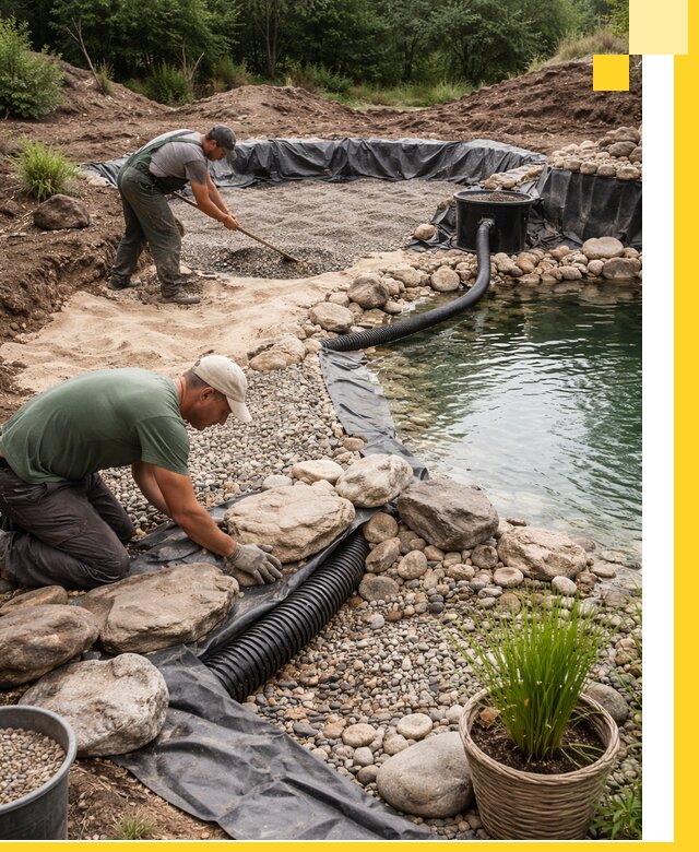 Строительство природных бассейнов и озер в Долгопрудном под ключ