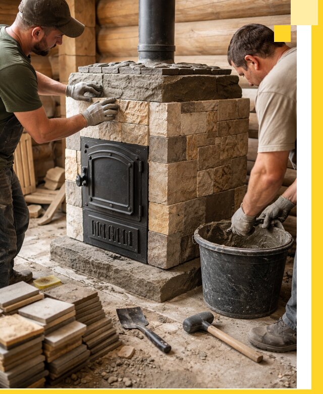 Облицовка банной печи под ключ в Долгопрудном: камень и плитка