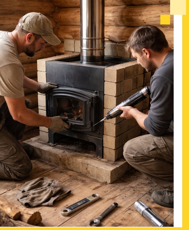 Монтаж и установка печи в бане под ключ с гарантией в Долгопрудном