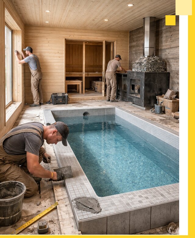 Проект бани с бассейном и сауной в Долгопрудном под ключ