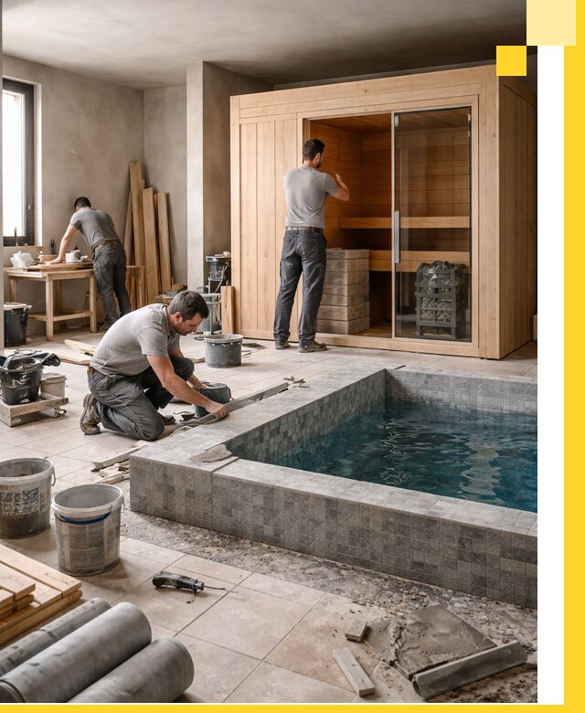 SPA зоны под ключ с бассейном сауной и печью в Долгопрудном